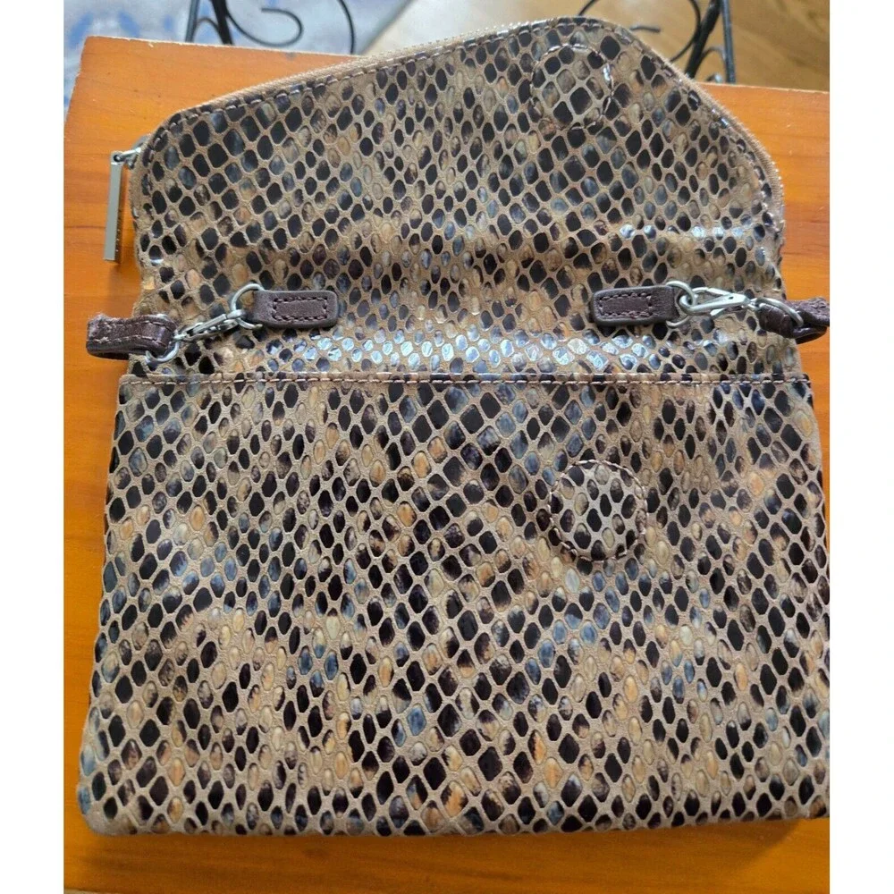 HOBO International Leather Snake Expandable Magnet Closure Clutch Bag